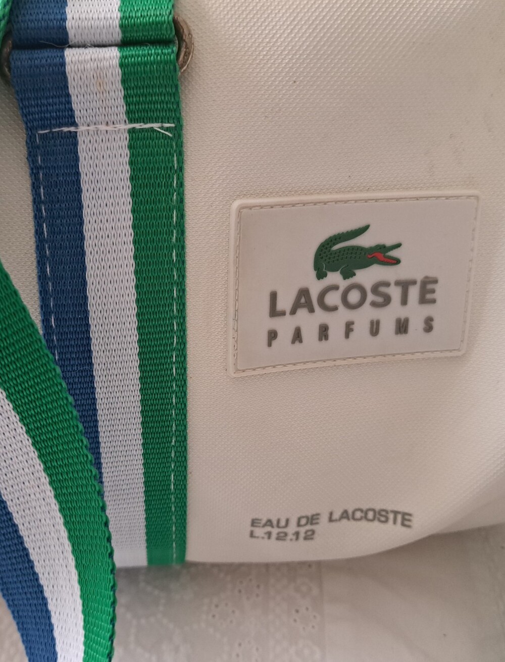 RETRO LACOSTE Parfums Barrel Duffle Bag Travel Gym Weekend coastal stripe strap